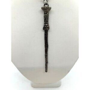 Wizard Magic Wand Necklace Pendant Silvertone Goth Fantasy Film Prop Costume